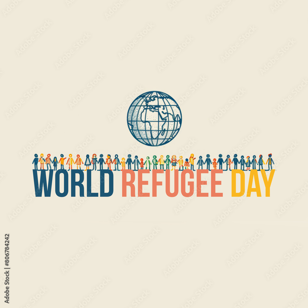 Wall mural World Refugee Day Graphic with Colorful Representation of International Community