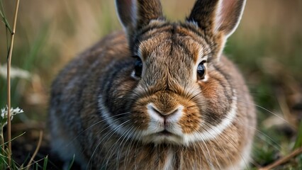 Fototapeta premium Close up of a curious rabbit in a serene outdoor setting