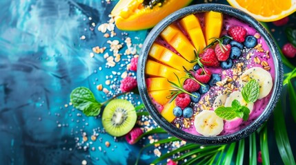  oranges , raspberries, kiwis, and pineapples