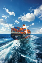 Global Maritime Logistics, Cargo Transportation by Ship with Shipping Containers at Sea