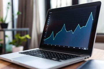 a laptop computer with a graph on the screen