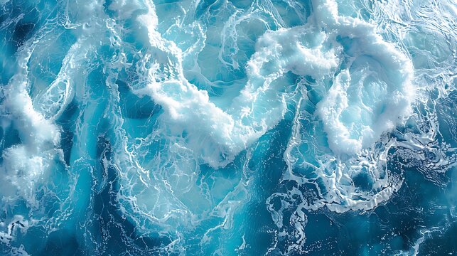 Abstract aerial view of an Arctic expanse, with ice textures forming geometric patterns in a palette of blues and greens, simulating the view from high above a frozen sea.