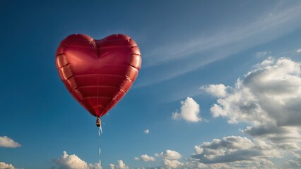 Fototapeta premium Red heart balloon against a sunny sky with clouds