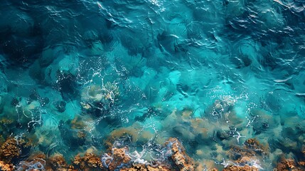 Fototapeta premium An abstract aerial view of coral reefs under tropical water, with aqua hues blending softly to create a peaceful underwater mosaic.