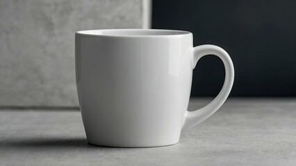 Obraz premium Minimalistic white mug on a neutral grey background