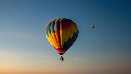 Fototapeta premium Colorful hot air balloon silhouetted against sunset sky