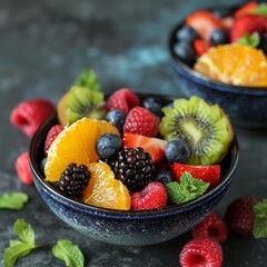  berries, oranges, kiwis, raspberries