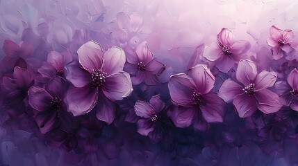 An abstract interpretation of floral whispers, where translucent flower shapes blend seamlessly into a lilac background, giving the impression of flowers dissolving into mist.