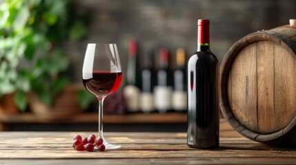 A bottle of wine and a glass on the table