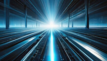 現代的なテクノロジー、メカニック、青い光線、科学技術、ネットワークを視覚的に具現化する generated by AI