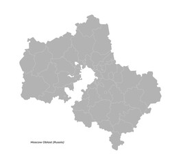 Vector isolated simplified illustration with grey shape of Moscow oblast map, federal subjects. Map with administrative division. White background