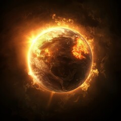 A digital painting of the earth on fire.