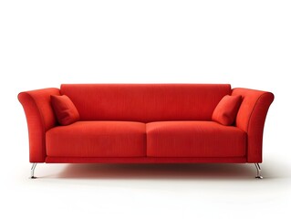 Striking Red Sofa on Clean White Background,Minimalist and Inviting Home Decor