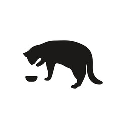 Silhouette of a cat with a bowl in vector, flat style.