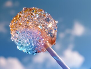 lollipop made of rock candy against the blue sky