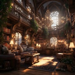 Interior of the old library. 3d rendering, 3d illustration.