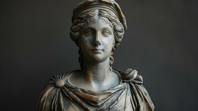 Ancient Greek statue of a woman. Roman statue of a noblewoman or an Ancient Greek muse looking into the distance. Ancient statue