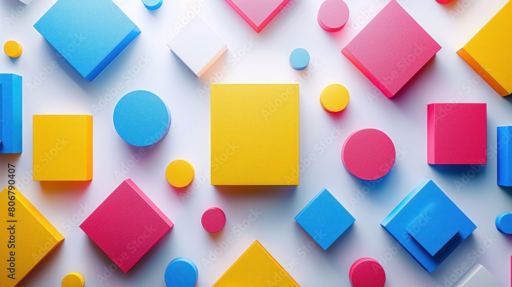 Poster colorful squares and circles create a sweet pattern on white background