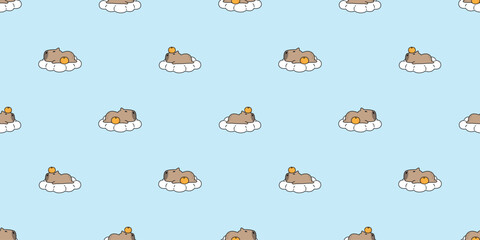 capybara seamless pattern sleeping cloud orange vector pet cartoon doodle south america animal gift wrapping paper tile background repeat wallpaper illustration scarf isolated design