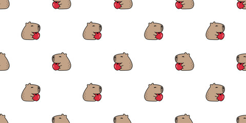 capybara seamless pattern vector apple fruit pet doodle cartoon south america animal gift wrapping paper tile background repeat wallpaper illustration scarf isolated design