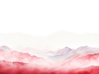 Red tones watercolor mountain range on white background with copy space display products blank copyspace for design text photo website web banner 