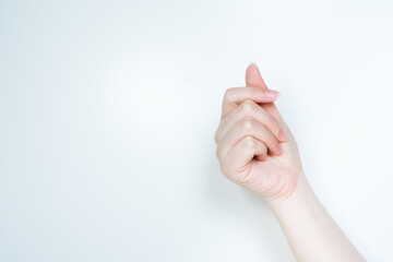 contactless in new normal concept from woman hand acting with white isolated background