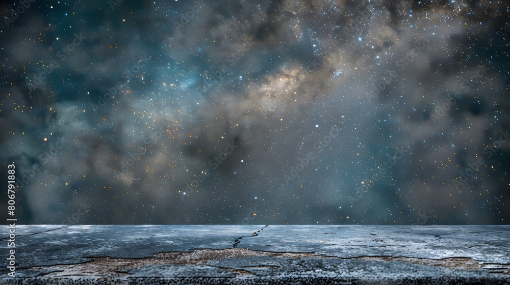 Poster a flat ground with starry sky in the background for product display presentation