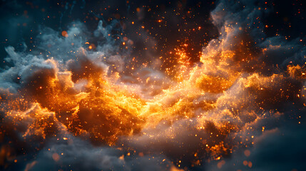 A stunning scene showcasing golden cosmic clouds illuminated with starry lights, creating a captivating and ethereal view of space