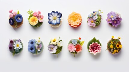 Floral infused desserts photo realistic illustration - Generative AI. Flowers, difference, dessert, colorful.