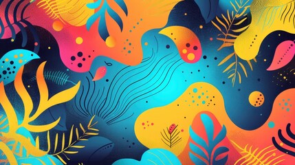 Obraz premium Creative Fluorescent Color Layout Made With Tropical Elements, Infusing The Scene With A Sense Of Innovation And Dynamism, Cartoon Background