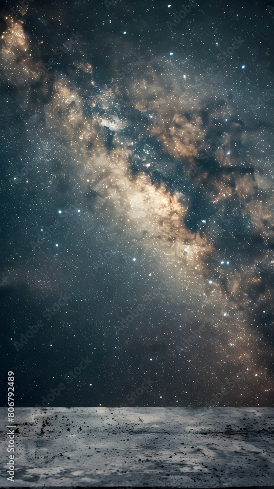 Poster a flat ground with starry sky in the background for product display presentation