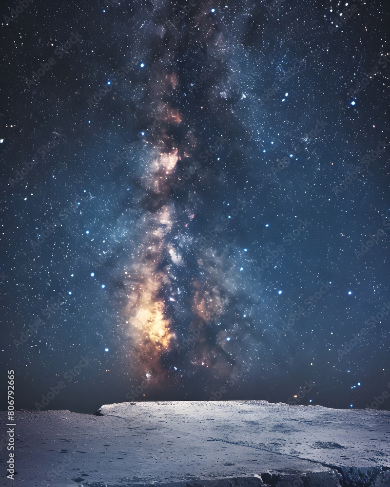 Poster a flat ground with starry sky in the background for product display presentation