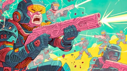 Robots, metallic, futuristic, transforming in battle to defeat enemies with laser beams, lightning storms electrifying the scene Realistic, spotlight, HDR, Worms-eye view