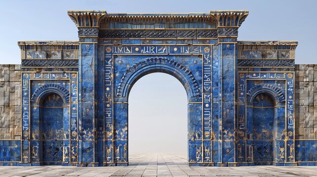The grandeur of the Babylonian Ishtar Gate is captured in isolation against a white background, emphasizing its beauty  8K , high-resolution, ultra HD,up32K HD
