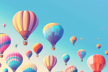 colorful hot air balloons in the sky illustration with copy space. Aerostat festival. Travel banner