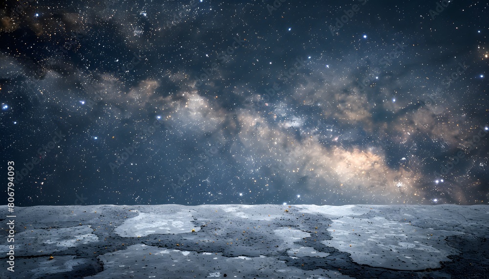 Poster a flat ground with starry sky in the background for product display presentation