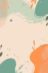 Abstract creative frame with turquoise and orange stain paints on a beige background. Poster, card, invitation, cover design. Copy space.