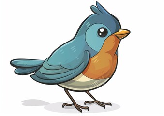 Fototapeta premium Cute Cartoon Bluebird Illustration with Colorful Feathers on White Background