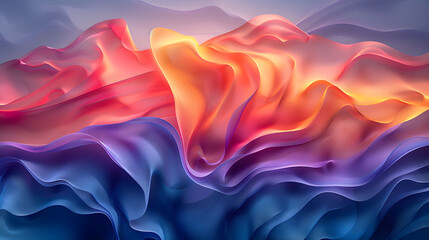Obraz premium Vibrant and colorful abstract composition resembling flowing fabric waves with a gradient of red, orange, purple, and blue hues