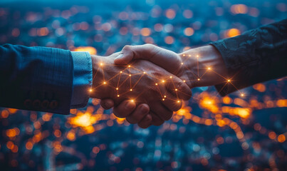 Successful Global Logistics Deal: Businessman's Handshake Sealing Partnership, Teamwork in Worldwide Supply Chain Network - obrazy, fototapety, plakaty
