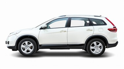Isolated Car. White SUV Auto Side View on White Background
