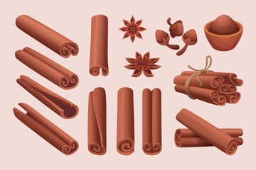 Cinnamon. Cooking natural spice exact vector aromatic food with cinnamon