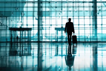 Business Flight. Silhouette of a Businessman Traveling with Priority at the Airport