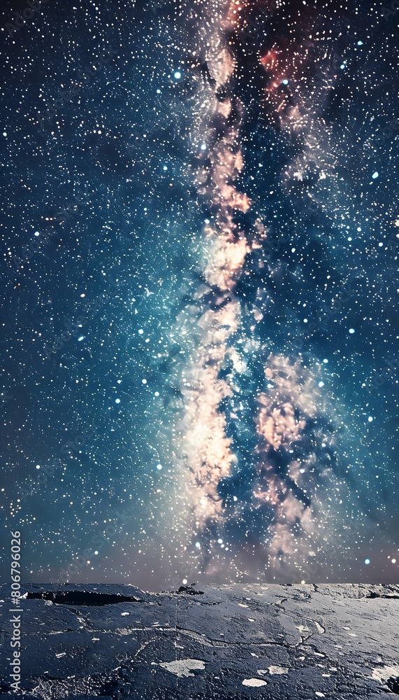 Poster a flat ground with starry sky in the background for product display presentation