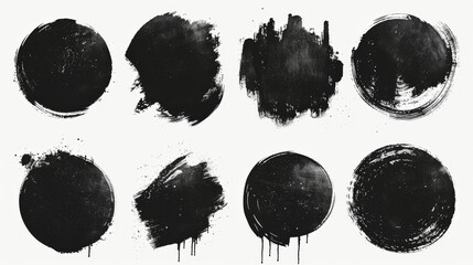 Black watercolor horizontal grunge round stains set
