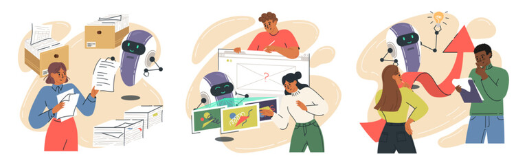 People using help of neural networks and artificial intelligence at work