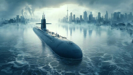 A submarine will sail across the water surface in a post-apocalyptic world