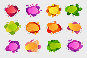 Abstract shapes. Colored decorative backgrounds from fluid elements for badges or logo design recent vector liquid stylized drops