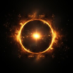 A glowing, golden ring of fire floats in the inky blackness of space. background