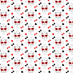 Naklejka premium girly cute cate faces vector line art illustration